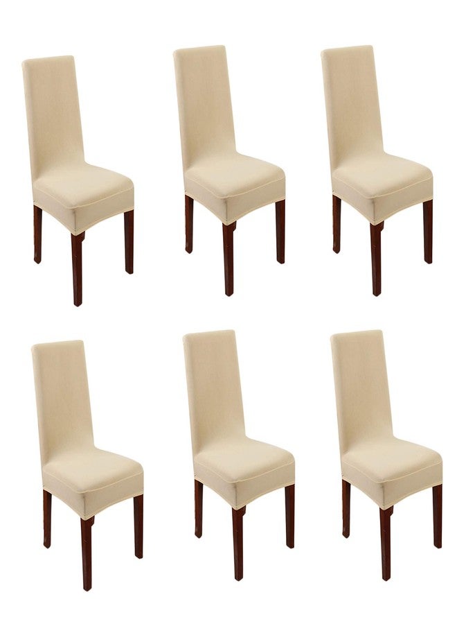 FLYPARTY 6X Universal Stretch Spandex Removable Washable Short Dining Chair Cover Protector Seat Solid Slipcovers for Hotel,Dining Room,Ceremony,Wedding etc(Champagne) - Image 1