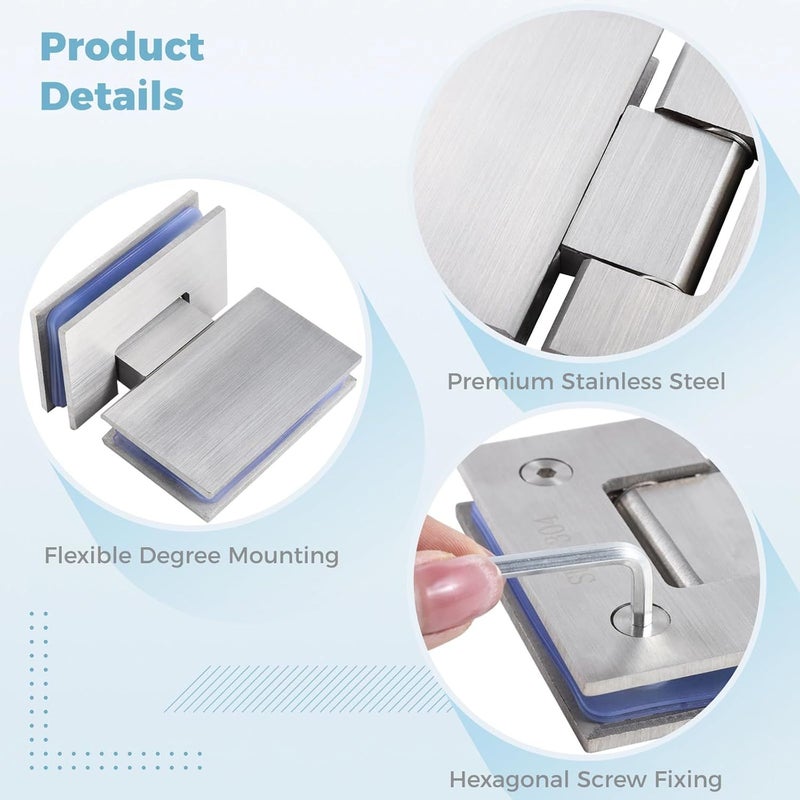 Silvery 180 Degree Heavy Duty Stainless Steel Glass Door Hinge 8-12mm - Image 5