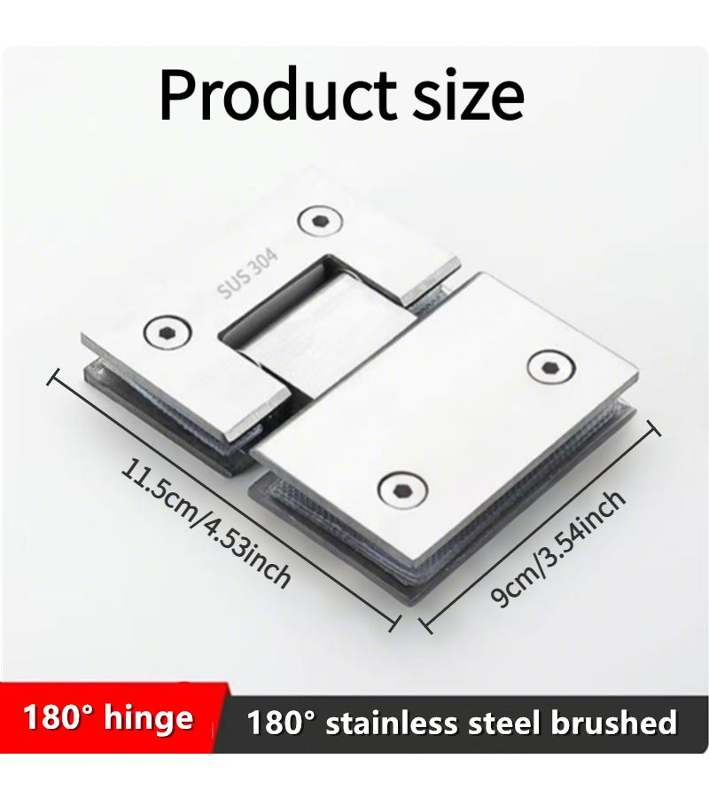 Silvery 180 Degree Heavy Duty Stainless Steel Glass Door Hinge 8-12mm - Image 3