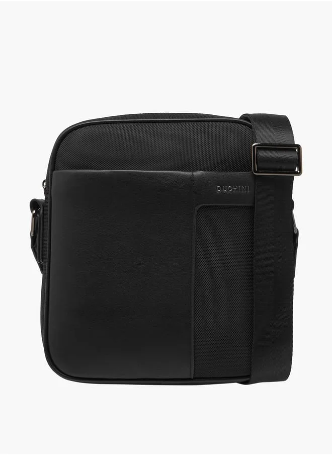 دوتشيني Men Solid Crossbody Bag with Adjustable Strap and Zip Closure