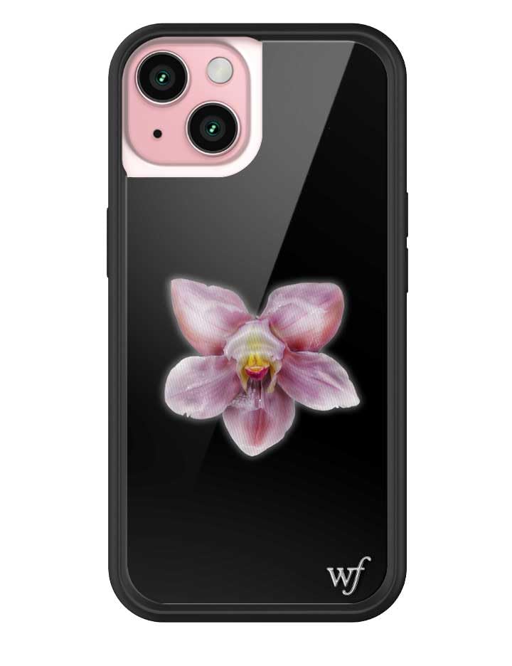Wildflower Cases Compatible with iPhone 15 Protective Black Bumper 65ft Drop Test Certified Women Owned Small Business Floral Black Purple Minimalist Cute Trendy Orchid - Image 1