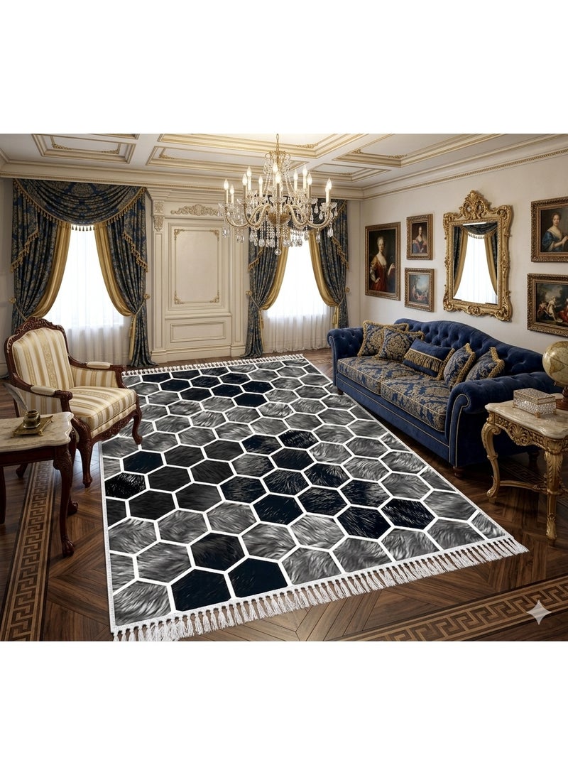 بديل سجاد مودرن 3D بتصميم خلية نحل هندسي - مقاس 160×230 سم - مزود بظهر مانع للانزلاق وقابل للغسيل - Image 2