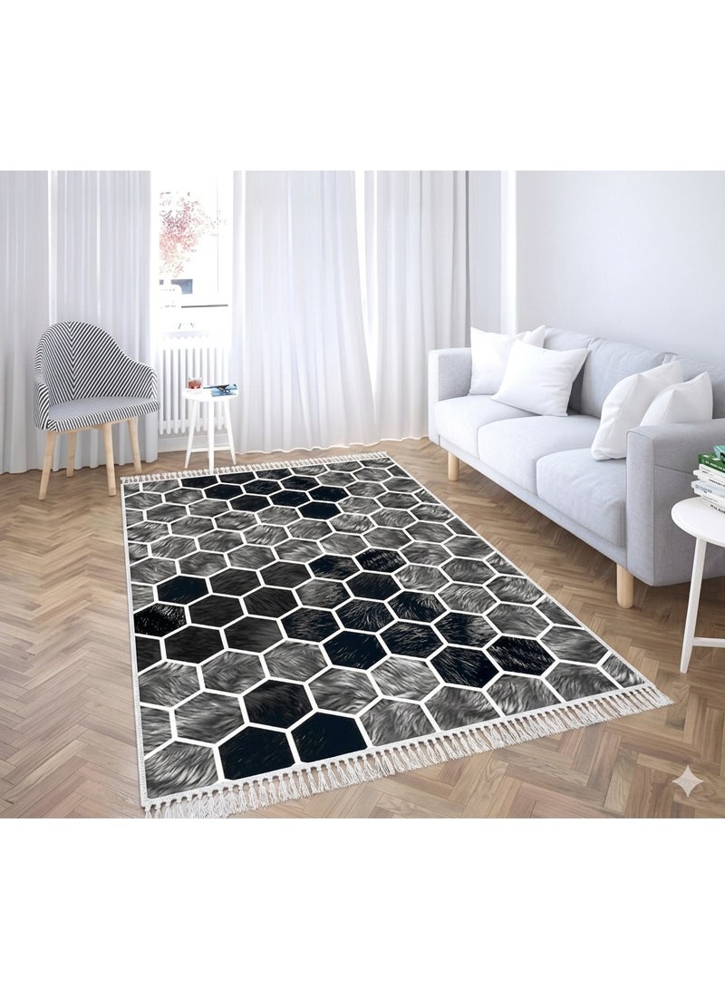 بديل سجاد مودرن 3D بتصميم خلية نحل هندسي - مقاس 160×230 سم - مزود بظهر مانع للانزلاق وقابل للغسيل - Image 1