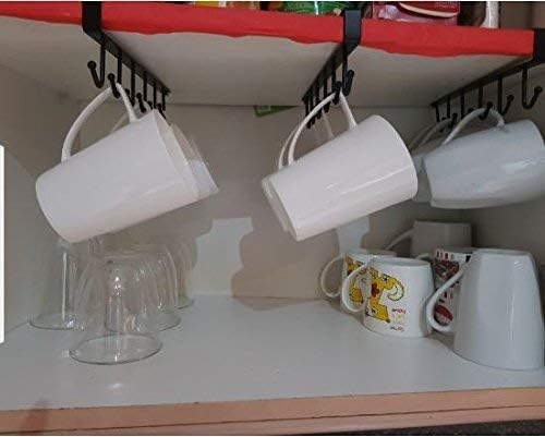 XVIA XVIA Bar Shelves | Under Counter Storage Organizer | Mug Storage | Mug Shelf | Metal 6 Hooks Hanger for Kitchen, Bathroom, Office, Storage Room, (1Pcs)  - Image 3
