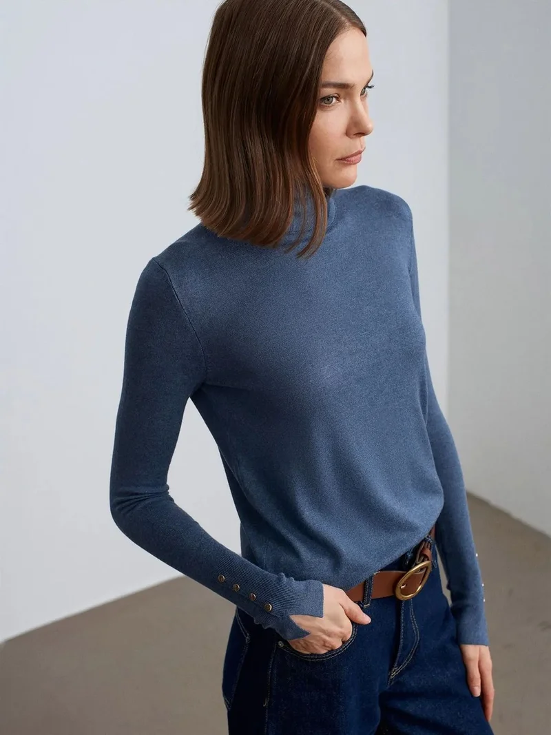 Dilvin DILVIN Women's Turtleneck Knit Sweater With Buttons