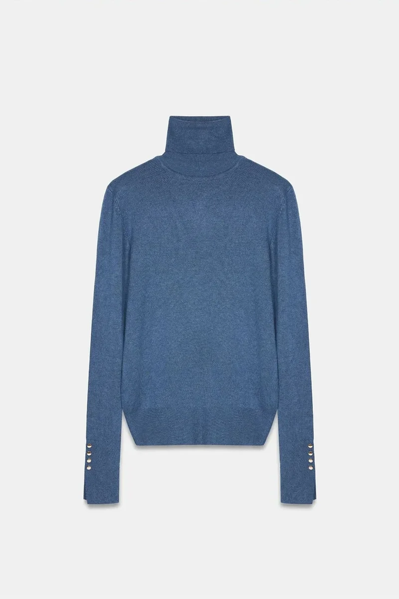 DILVIN Women's Turtleneck Knit Sweater With Buttons