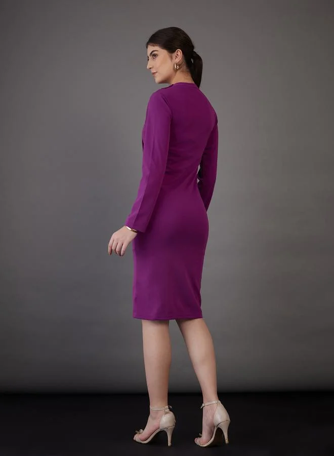 SASSAFRAS Front Button Detail Bodycon Knee Length Dress by Styli