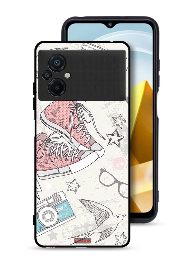 Tolwak Xiaomi Poco M5 4G Protective Case Cover Canva Shoes And Camera Art - Image 1