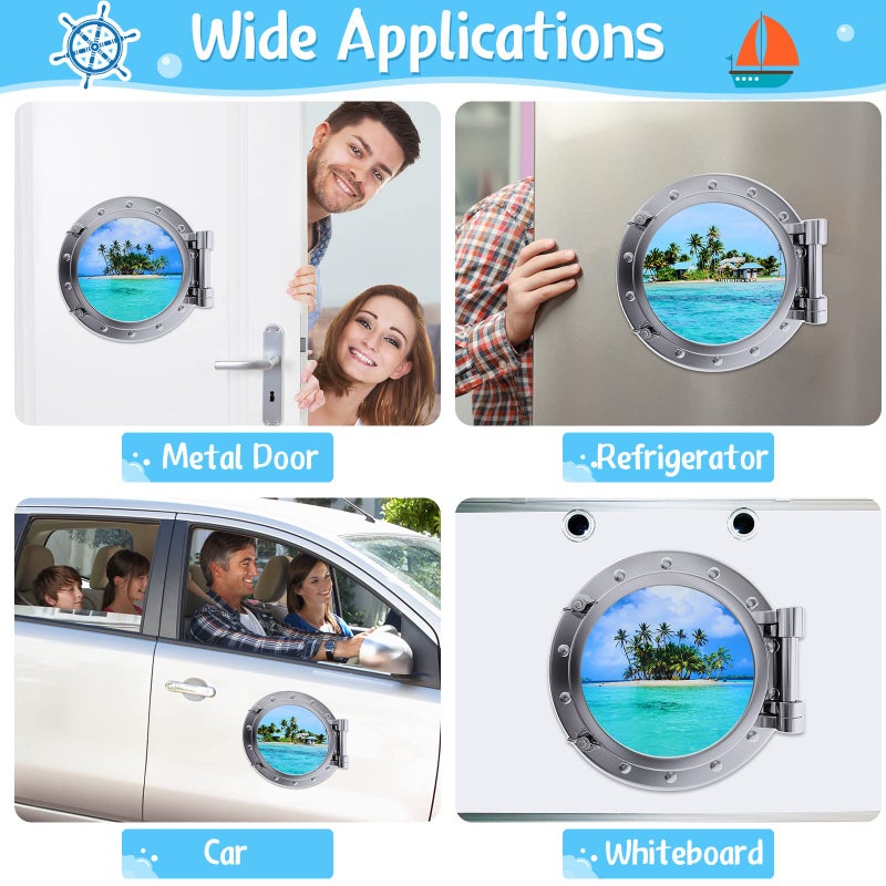 Konohan 2 Pcs Large Cruise Door Decorations Magnetic Porthole Cruise Door Magnets 10 Inch The Sea Nature Scenery Decor for Fridge Carnival Car Party Refrigerator Locker(Beach Style) - Image 5