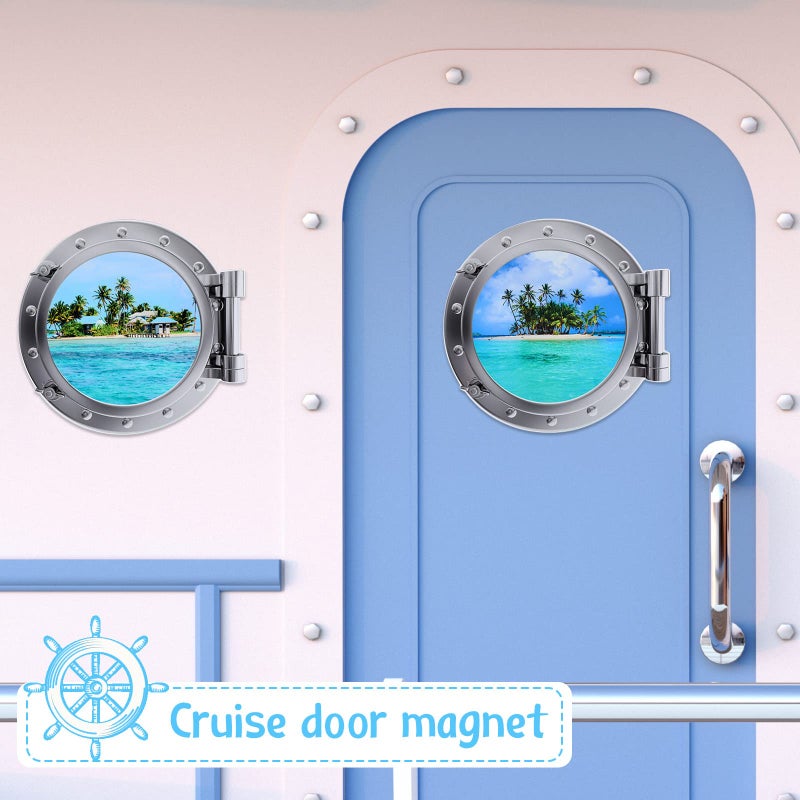 Konohan 2 Pcs Large Cruise Door Decorations Magnetic Porthole Cruise Door Magnets 10 Inch The Sea Nature Scenery Decor for Fridge Carnival Car Party Refrigerator Locker(Beach Style) - Image 4