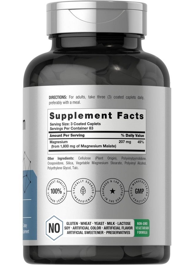 Horbäach Magnesium Malate 1800mg | 250 Coated Caplets | Vegetarian, Non-GMO, Gluten Free Supplement - Image 2