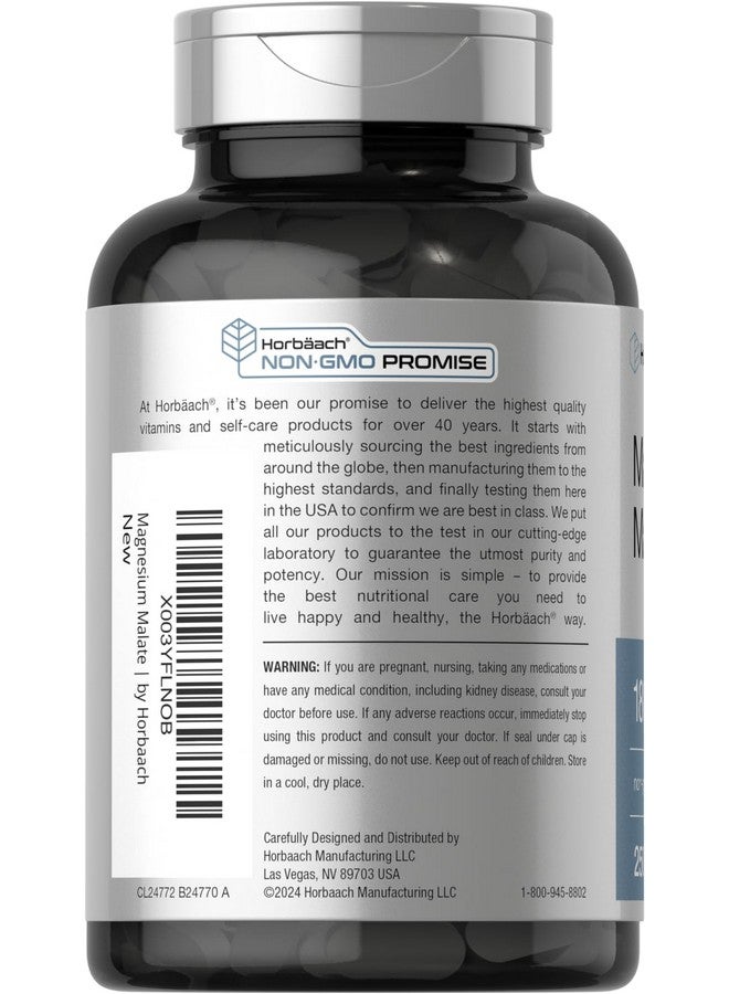 Horbäach Magnesium Malate 1800mg | 250 Coated Caplets | Vegetarian, Non-GMO, Gluten Free Supplement - Image 3