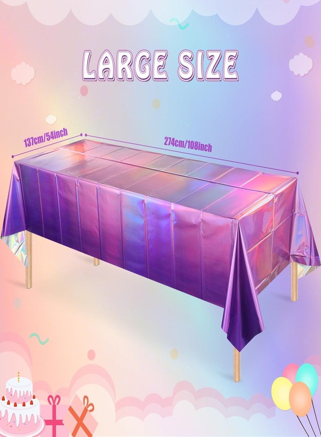 FunnyPars 3 Pack Ombre Iridescent Pink and Purple Plastic Tablecloths, Shiny Disposable Laser Rectangle Table Covers Holographic Foil Tablecloth Iridescent Party Decoration Birthday Bridal Wedding, 54x108 Inch - Image 2
