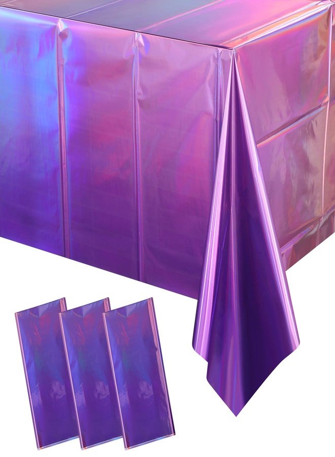 FunnyPars 3 Pack Ombre Iridescent Pink and Purple Plastic Tablecloths, Shiny Disposable Laser Rectangle Table Covers Holographic Foil Tablecloth Iridescent Party Decoration Birthday Bridal Wedding, 54x108 Inch - Image 1
