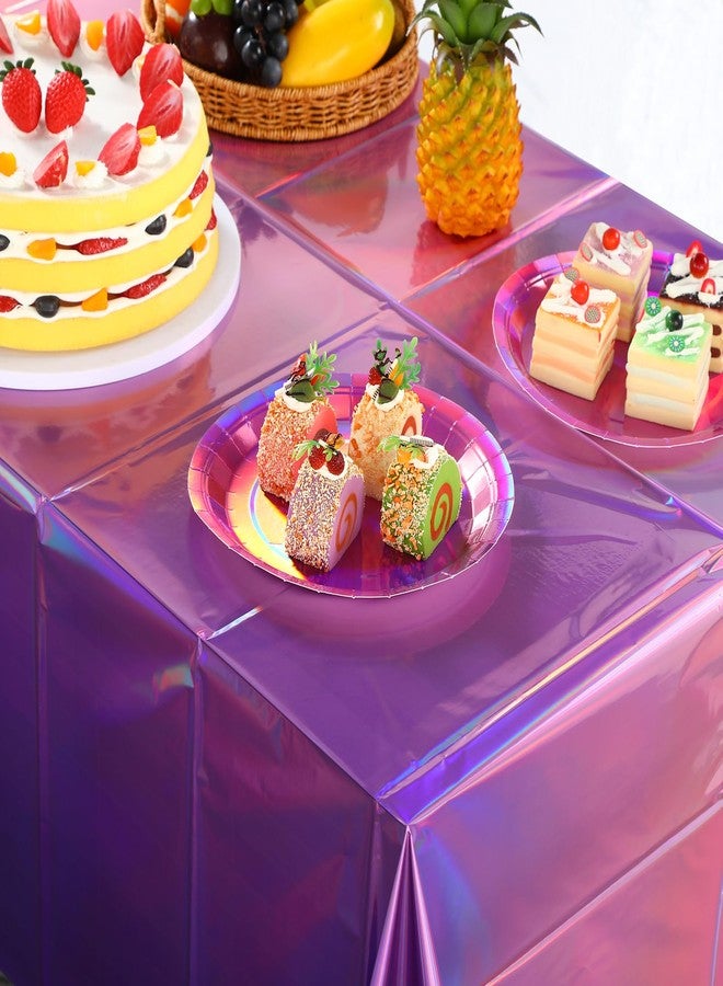 FunnyPars 3 Pack Ombre Iridescent Pink and Purple Plastic Tablecloths, Shiny Disposable Laser Rectangle Table Covers Holographic Foil Tablecloth Iridescent Party Decoration Birthday Bridal Wedding, 54x108 Inch - Image 5
