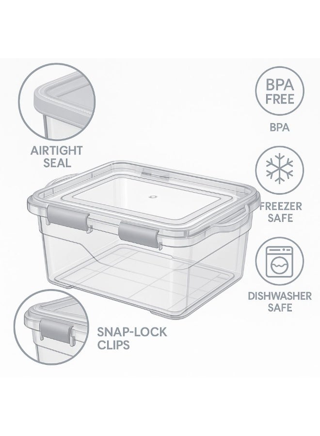 Titiz Reusable container box BPA free food storage container airtight seal lid & clips dishwasher & freezer safe transparent grey 13 liters - Image 5