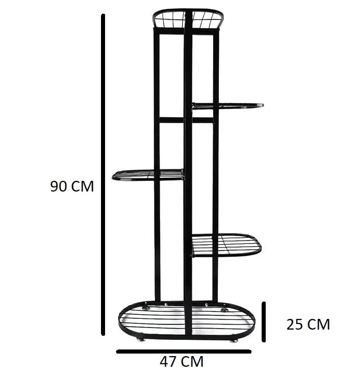 Bee Creative Trendy Decor Metal 6 Tier 7 Potted Plant Stand Multiple Flower Pot Holder Shelves Planter Rack Storage Organizer Display for Indoor Outdoor Garden Balcony Size- HxL 41x18 Inch (Gold) (7/6 Black) - Image 3