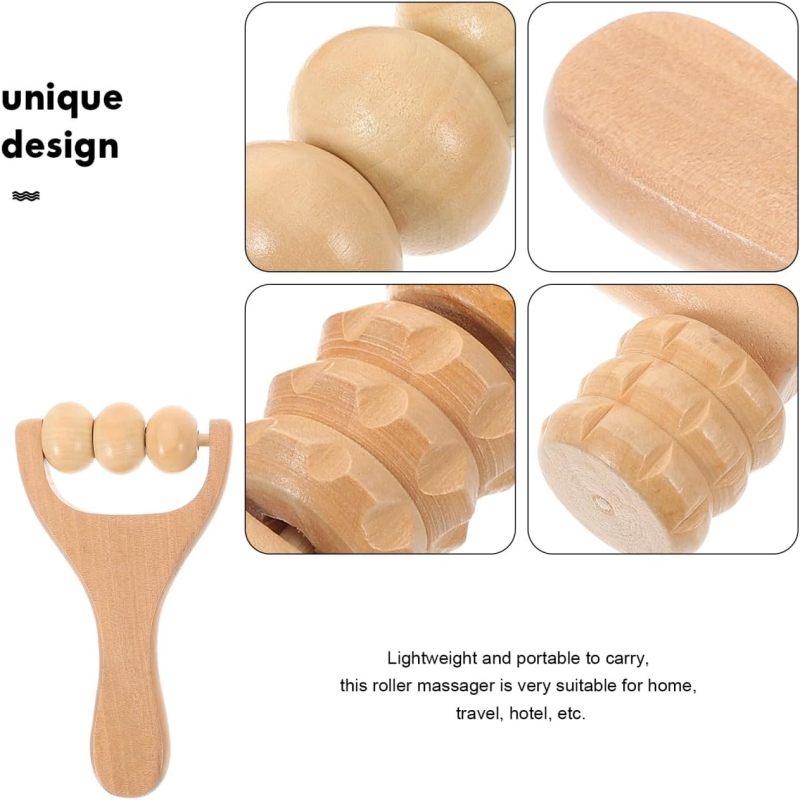 Wooden Massage Roller Beige Portable Handheld Design - Multi-Part Relief Massage Tool for Home Travel Daily Self Care - Image 5
