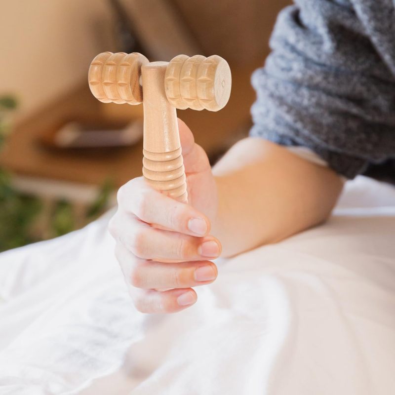 Wooden Massage Roller Beige Portable Handheld Design - Multi-Part Relief Massage Tool for Home Travel Daily Self Care - Image 2