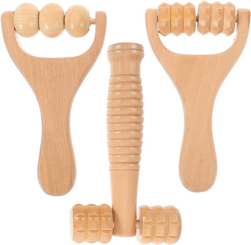 Wooden Massage Roller Beige Portable Handheld Design - Multi-Part Relief Massage Tool for Home Travel Daily Self Care - Image 1
