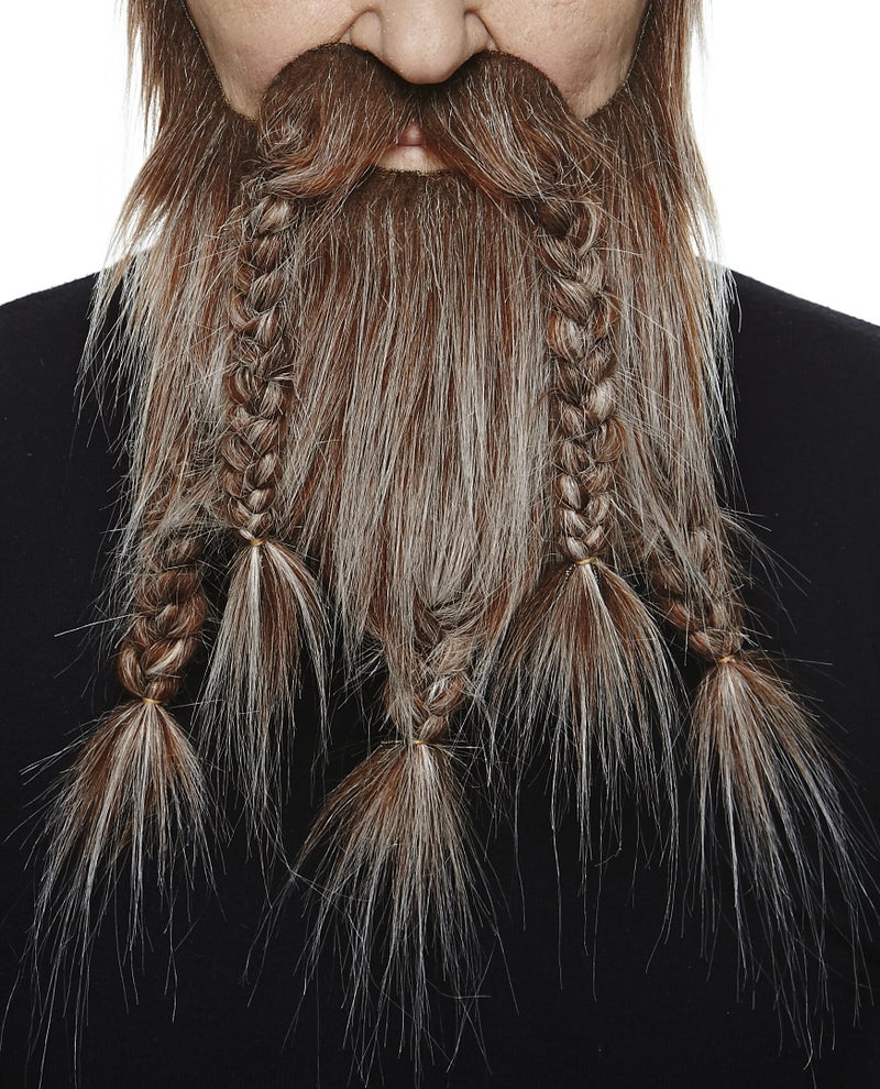 Mustaches Self Adhesive  Novelty  Viking Dwarf Fake Beard  False Facial Hair  Costume Accessory for Adults  Brown with Gray Color - Image 1