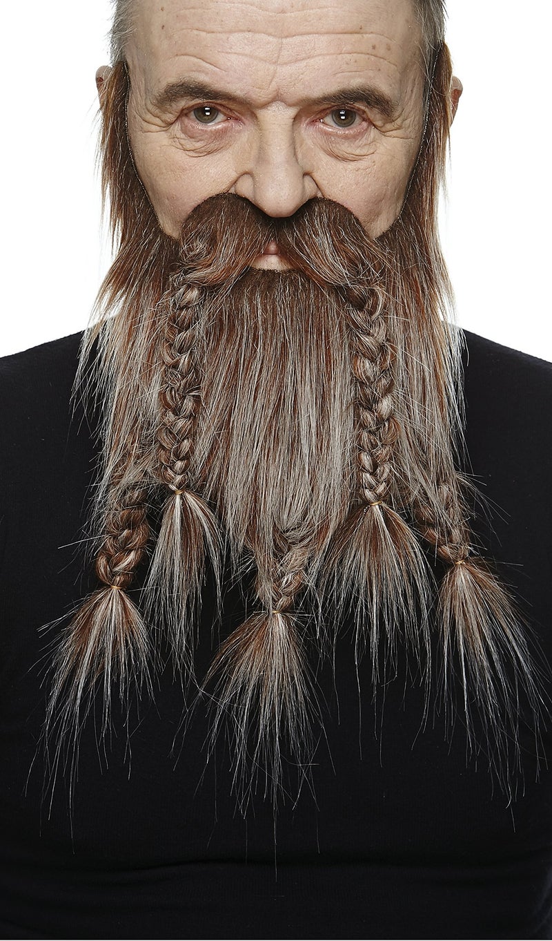 Mustaches Self Adhesive  Novelty  Viking Dwarf Fake Beard  False Facial Hair  Costume Accessory for Adults  Brown with Gray Color - Image 2