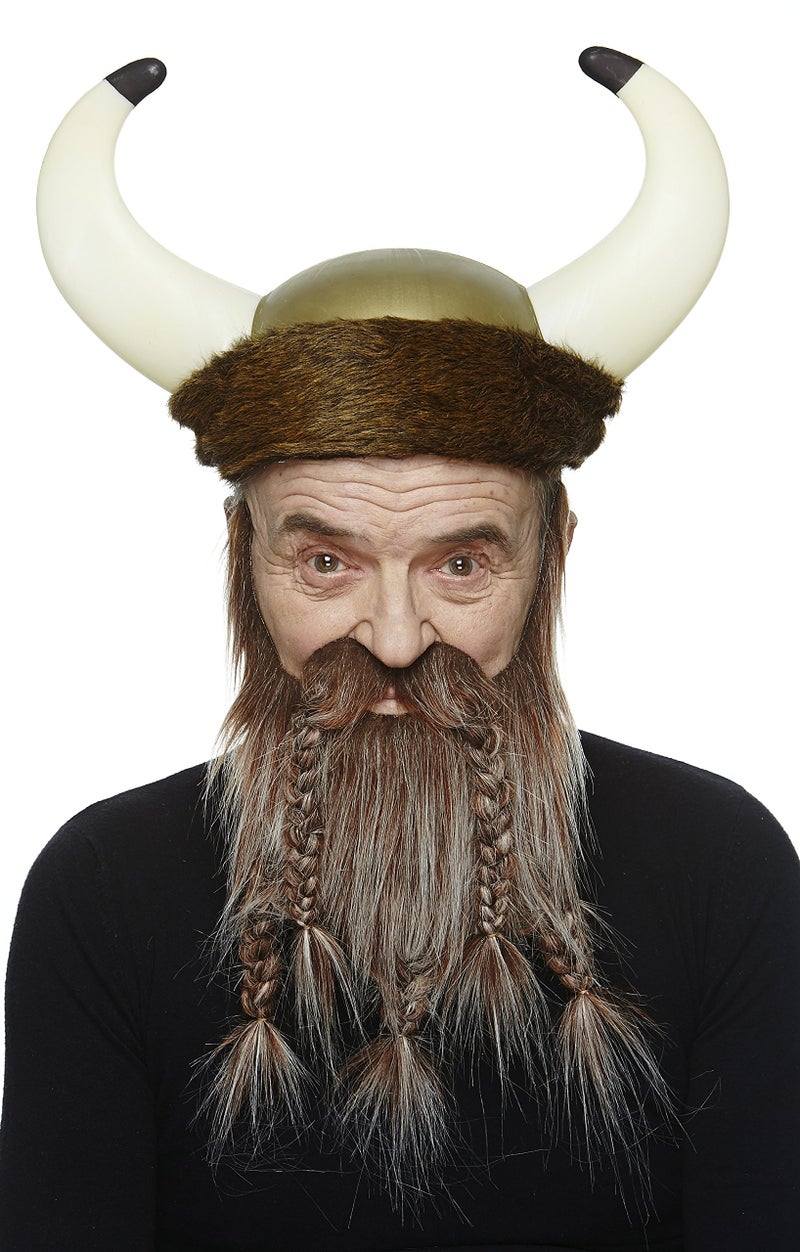 Mustaches Self Adhesive  Novelty  Viking Dwarf Fake Beard  False Facial Hair  Costume Accessory for Adults  Brown with Gray Color - Image 3