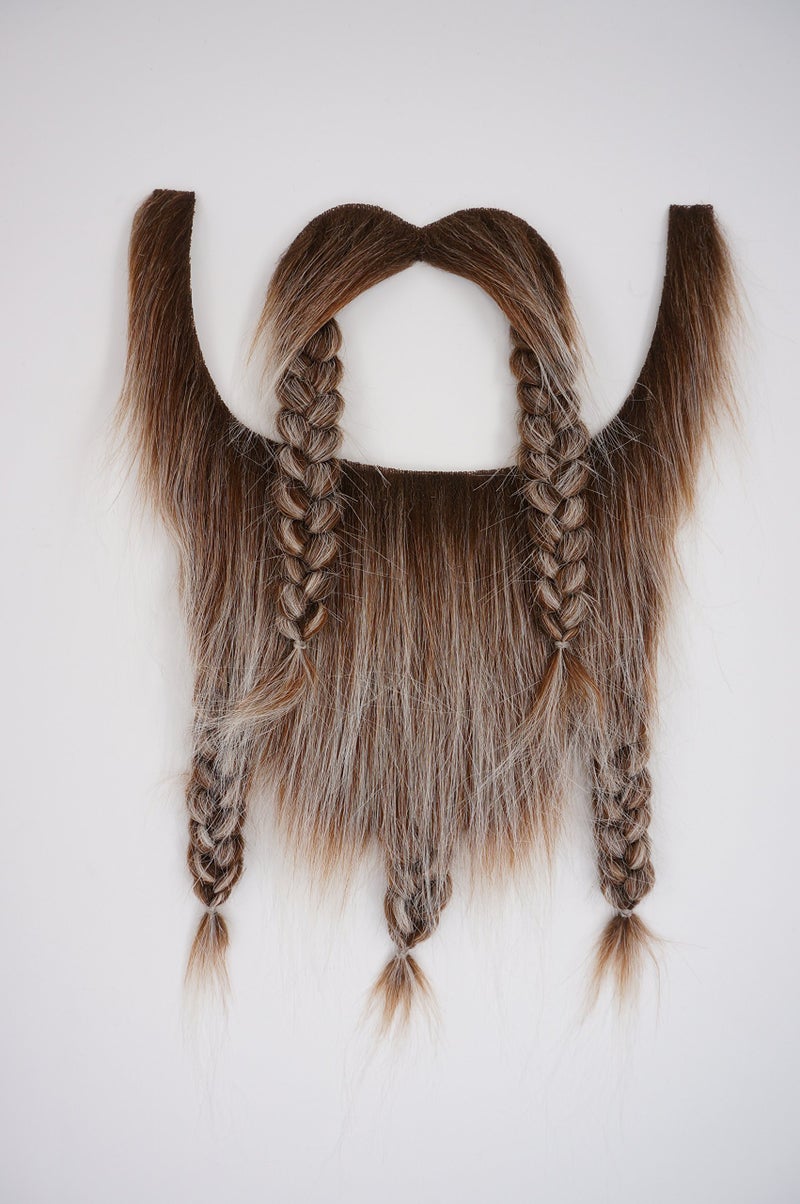 Mustaches Self Adhesive  Novelty  Viking Dwarf Fake Beard  False Facial Hair  Costume Accessory for Adults  Brown with Gray Color - Image 4