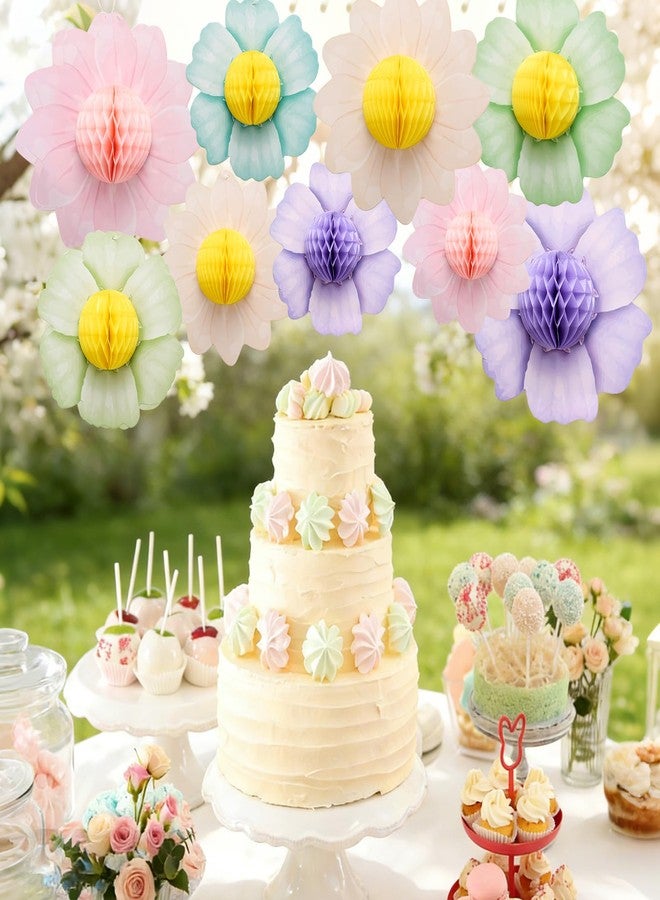 Avxdbr 9Pcs Giant Paper Flower Party Decorations 3D Honeycomb Hanging Flower Decorations Floral Birthday Decoration for Easter Spring Tea Party Wedding Garden - Image 5