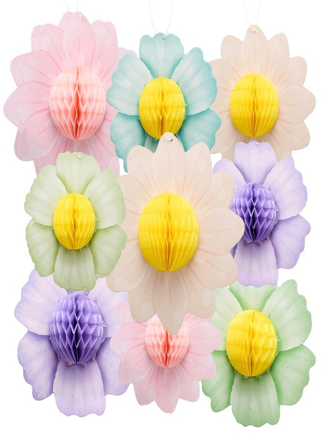 Avxdbr 9Pcs Giant Paper Flower Party Decorations 3D Honeycomb Hanging Flower Decorations Floral Birthday Decoration for Easter Spring Tea Party Wedding Garden - Image 1
