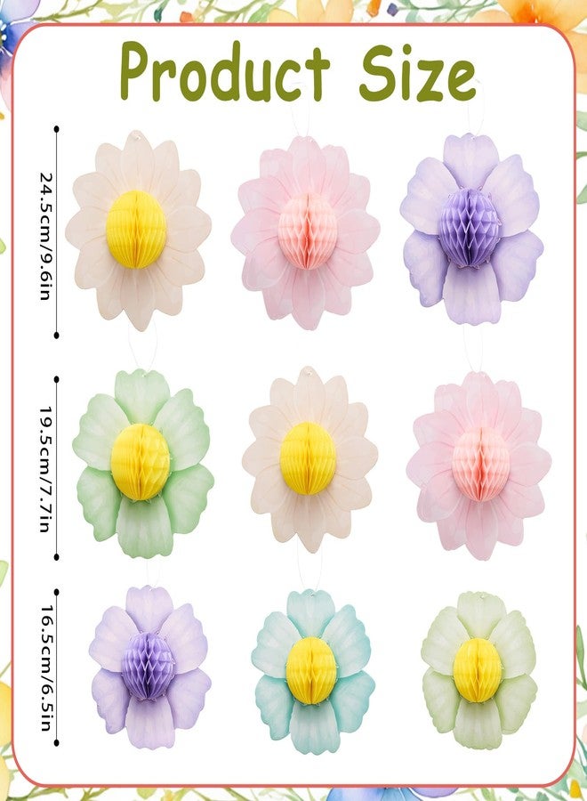 Avxdbr 9Pcs Giant Paper Flower Party Decorations 3D Honeycomb Hanging Flower Decorations Floral Birthday Decoration for Easter Spring Tea Party Wedding Garden - Image 2