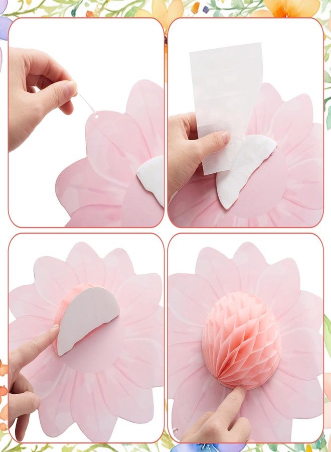 Avxdbr 9Pcs Giant Paper Flower Party Decorations 3D Honeycomb Hanging Flower Decorations Floral Birthday Decoration for Easter Spring Tea Party Wedding Garden - Image 3