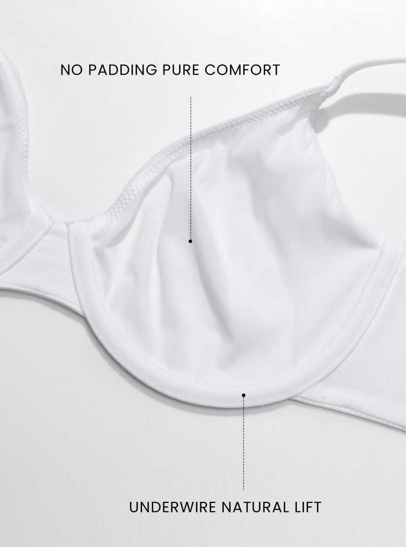 DOBREVA Women's Balconette Unlined Plunge Bra Underwire Demi Plus Size Bras Lounge Comfort White 34DD - Image 2