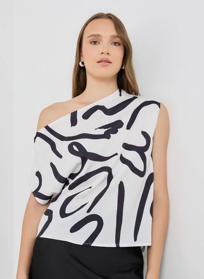 Take Two Take Two Printed One Shoulder Top