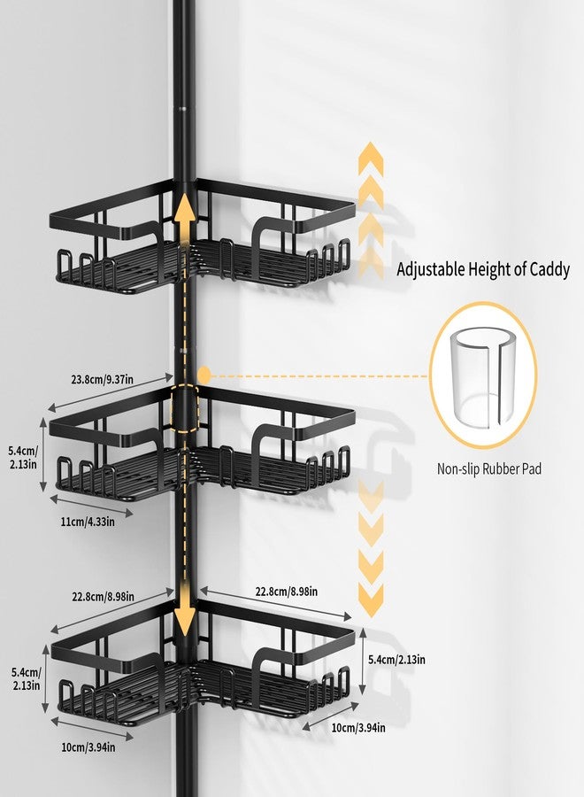 ZUNTO Tension Pole Shower Caddy Corner for Bathroom, Adjustable 25in-114in Floor to Ceiling, Standing Shower Tension Rod Organizer, 4 Tier Storage Shelves with Hooks, Black - Image 3