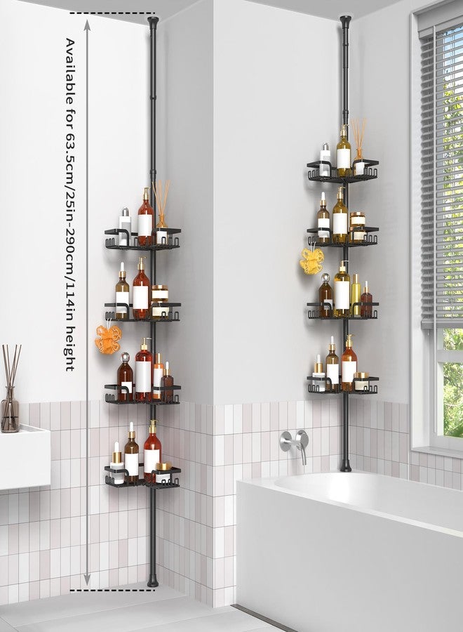 ZUNTO Tension Pole Shower Caddy Corner for Bathroom, Adjustable 25in-114in Floor to Ceiling, Standing Shower Tension Rod Organizer, 4 Tier Storage Shelves with Hooks, Black - Image 5