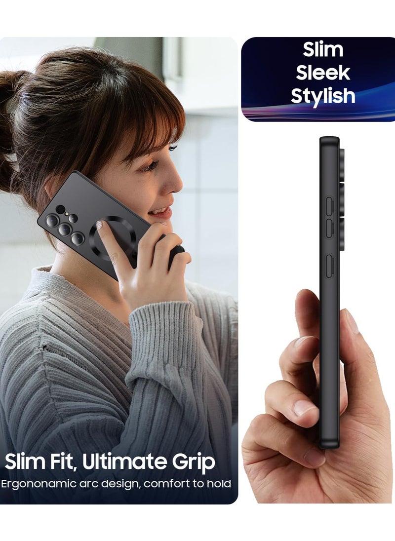Generic - Magnetic for Samsung Galaxy S25 Ultra Case, Matte Luxury Soft Metallic Luster Design with MagSafe [Built-in Camera Lens Protector], Slim Soft Bumper TPU Shockproof Phone Shell with Wireless Charging for Samsung Galaxy S25 Ultra (Black) - Image 1