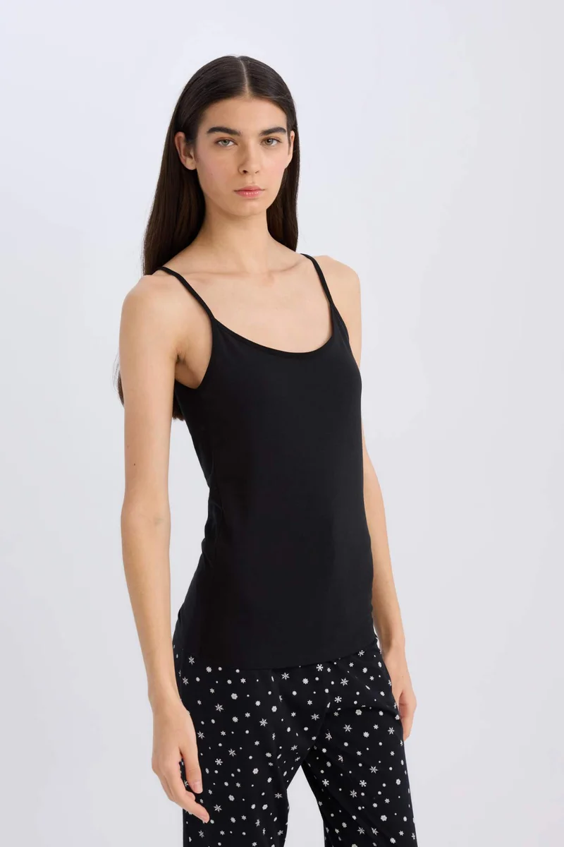DeFacto Fall in Love Cotton Thin Strap Black Undershirt