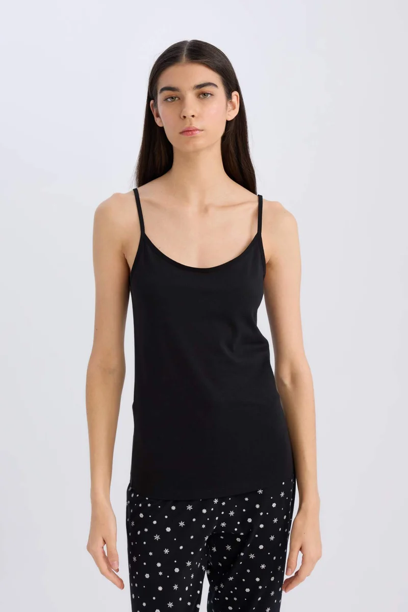 DeFacto Fall in Love Cotton Thin Strap Black Undershirt