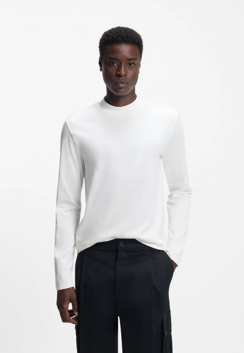 HUGO Mock-neck slim-fit T-shirt in mercerised cotton