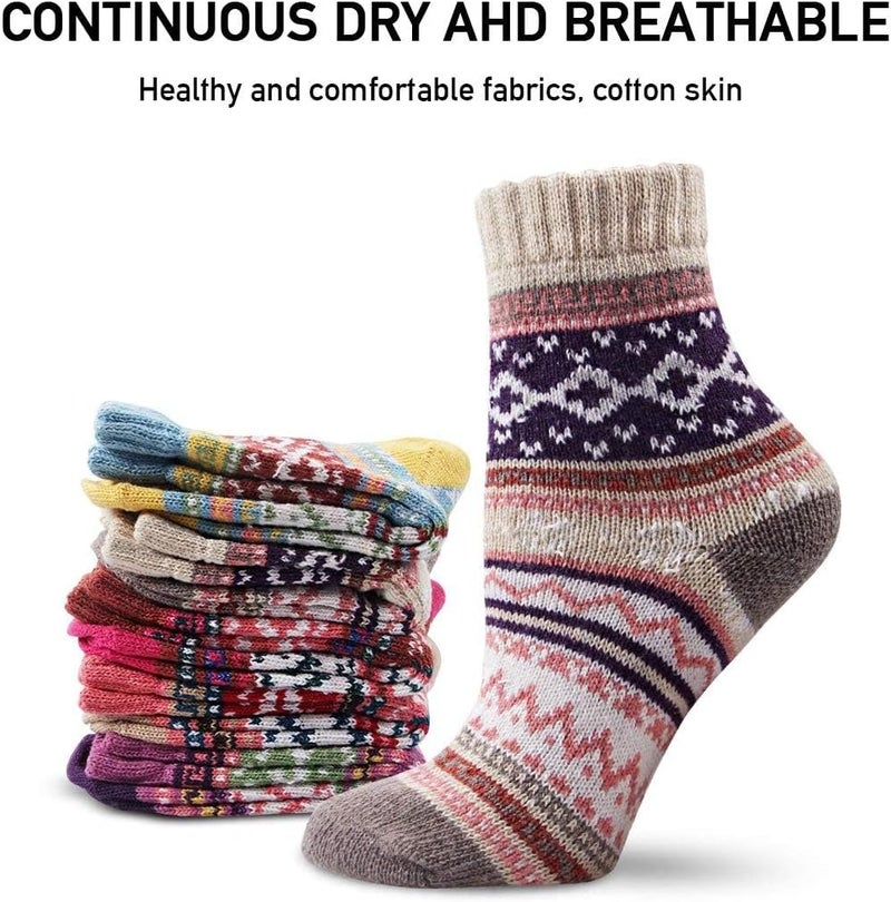 ChicAbode Womens Wool Socks 5 Pairs Winter Warm Socks Thick Knit Wool Soft Vintage Casual Crew Socks Gifts for Women Men - Image 5