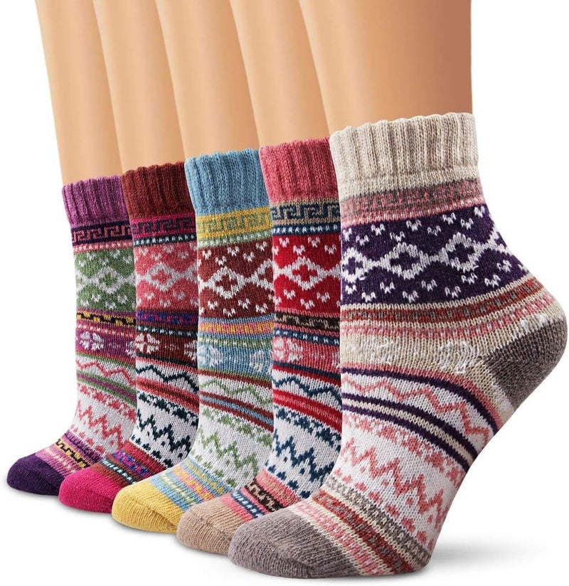 ChicAbode Womens Wool Socks 5 Pairs Winter Warm Socks Thick Knit Wool Soft Vintage Casual Crew Socks Gifts for Women Men - Image 1