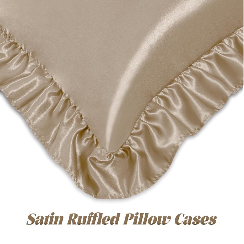 Homiest Ruffle Satin Pillowcase for Hair and Skin  Queen Size Satin Pillow Covers Silky Pillow Cases Set of 2  Satin Ruffled Pillowcase with Envelope Closure  Anti Wrinkle Pillow Shams (Taupe) - Image 4