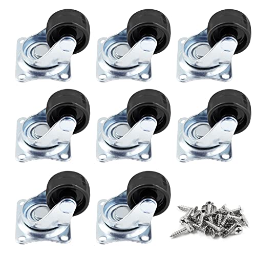 Luomorgo 1 inch Dia Swivel Caster Wheels Rubber Base with Rectangle Top Plate Bearing Heavy Duty 8pcs - Image 1