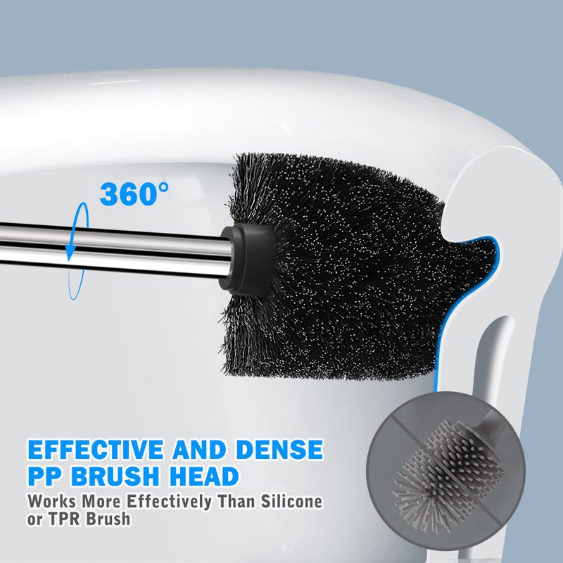Wsedor Toilet Brush and Holder, 2 Pack Toilet Brush with 304 Stainless Steel Long Handle, Toilet Bowl Brush for Bathroom Toilet-Ergonomic, Elegant,Durable (Black) - Image 2