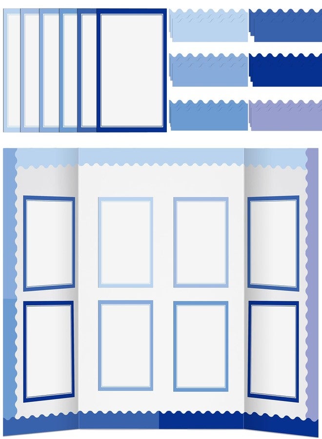 Dinifee 42 Pcs Science Fair Board Supplies Include 24 Trim Scalloped Bulletin Board Borders 18 Presentation Board Subtitles for Classroom Office Display Boards (Blue) - Image 1