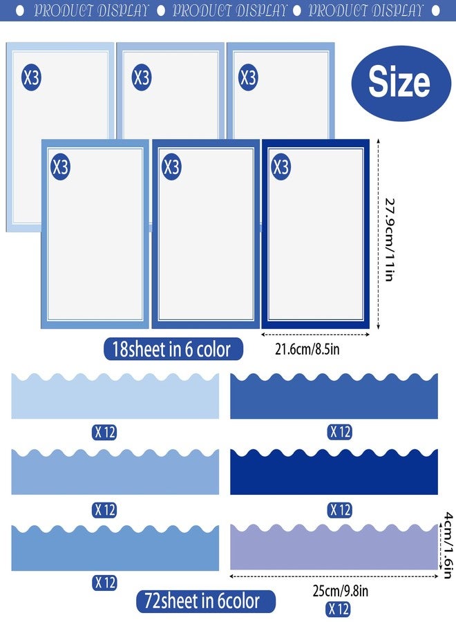 Dinifee 42 Pcs Science Fair Board Supplies Include 24 Trim Scalloped Bulletin Board Borders 18 Presentation Board Subtitles for Classroom Office Display Boards (Blue) - Image 2