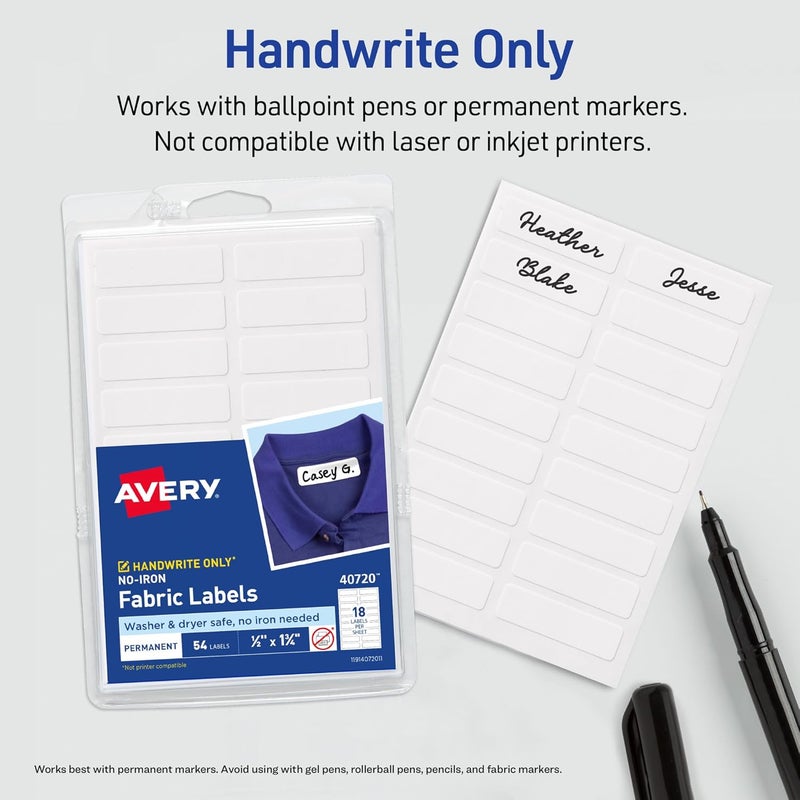 AVERY No-Iron Fabric Labels, Washer & Dryer Safe, Handwrite, 1/2" x 1-3/4" Pack of 54 (40720) - Image 5