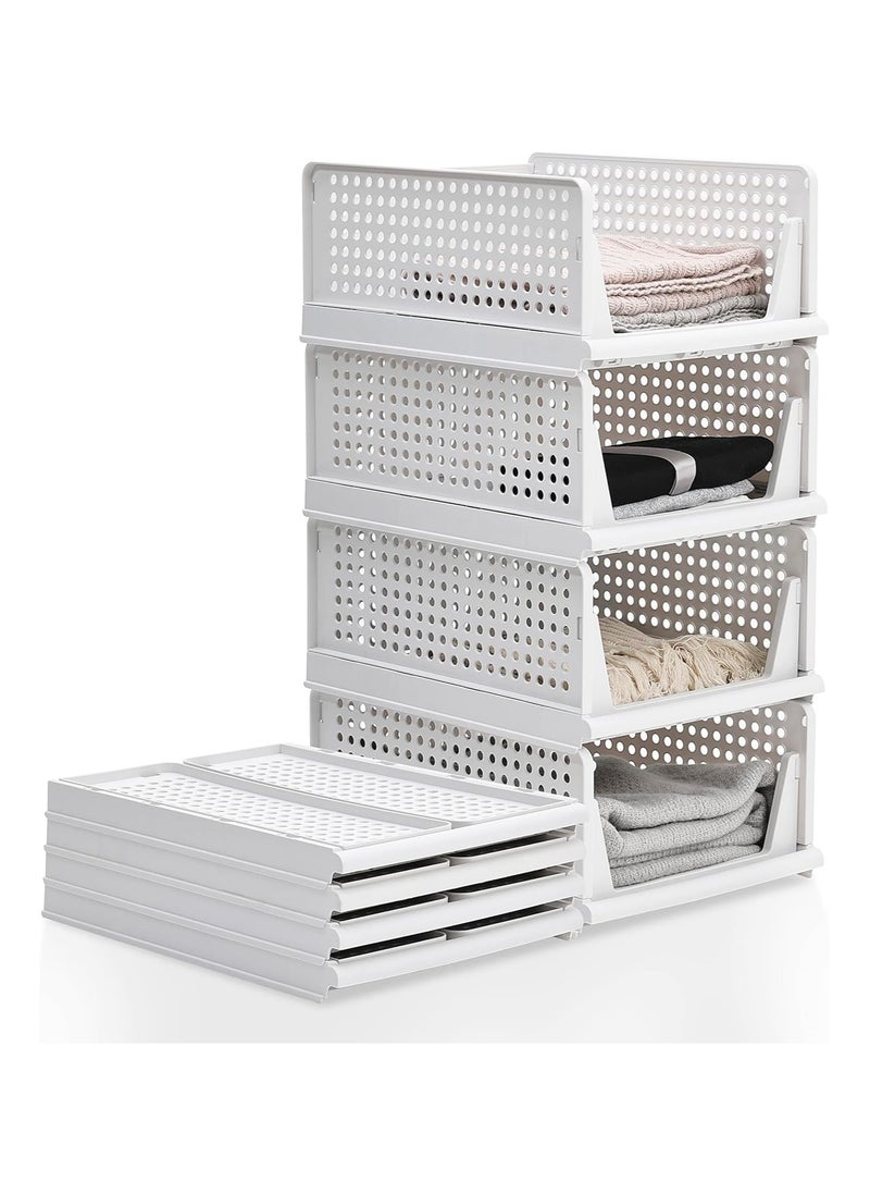 XVersion - Wardrobe Clothes Organizer, Stackable & Collapsible Storage Basket, XVersion 4pcs Drawer Rack Folding Storage Box for Wardrobe Cabinet Kitchen Bathroom Office Closet Organizer (43L x 33.5W x 14H) - Image 1