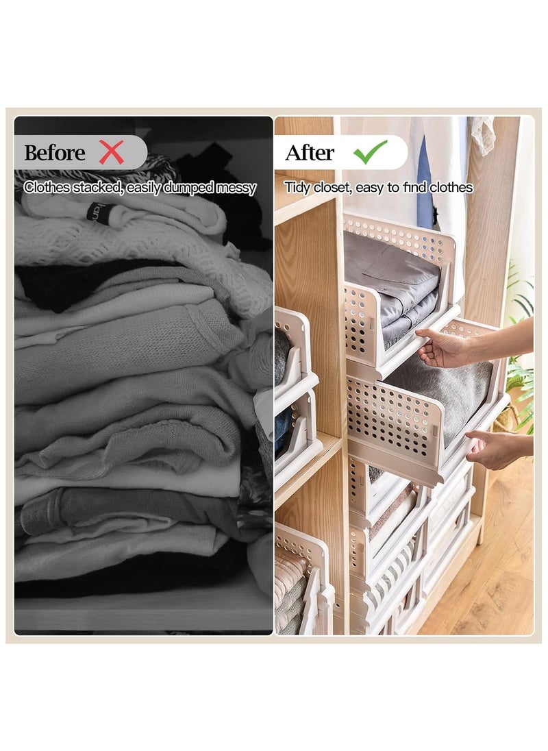 XVersion - Wardrobe Clothes Organizer, Stackable & Collapsible Storage Basket, XVersion 4pcs Drawer Rack Folding Storage Box for Wardrobe Cabinet Kitchen Bathroom Office Closet Organizer (43L x 33.5W x 14H) - Image 1